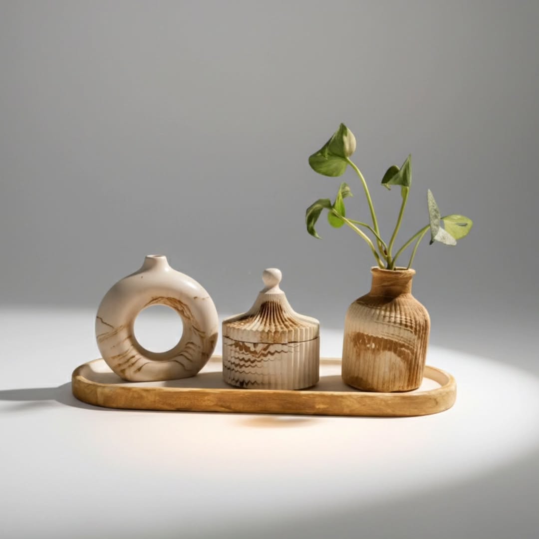 ست دکوری 4 تکه گلدان،سینی ،جای قندان