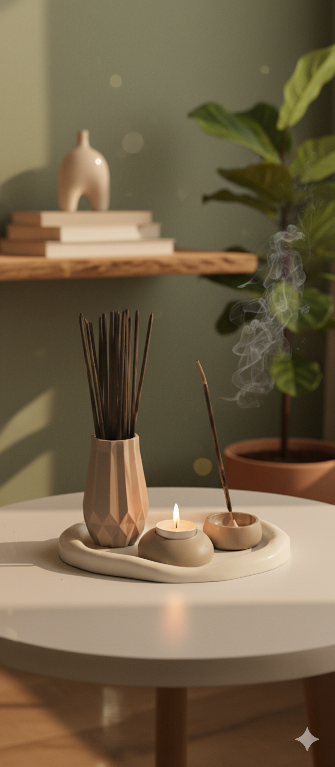 ست دکوری مینیمال سنگ مصنوعی و شمع طبیعی