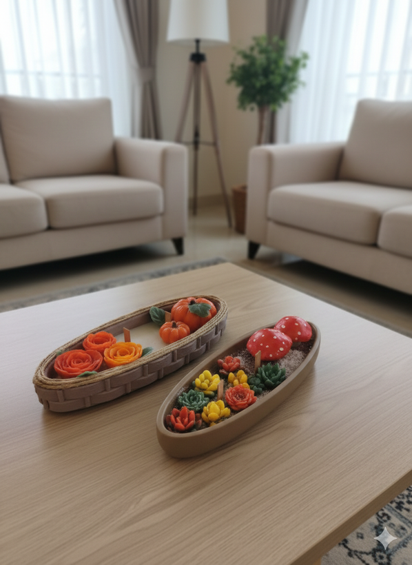 ظرف شمع قایقی کدو و شمع های دستساز